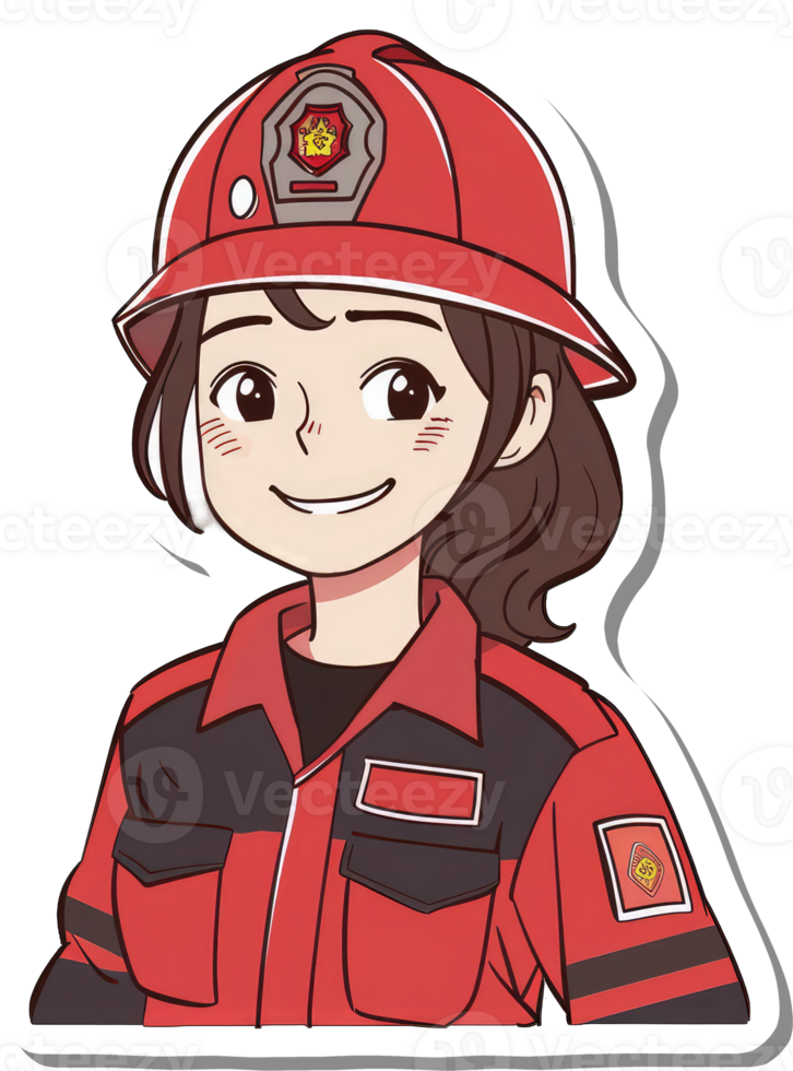 A female firefighter cartoon character smiles brightly png