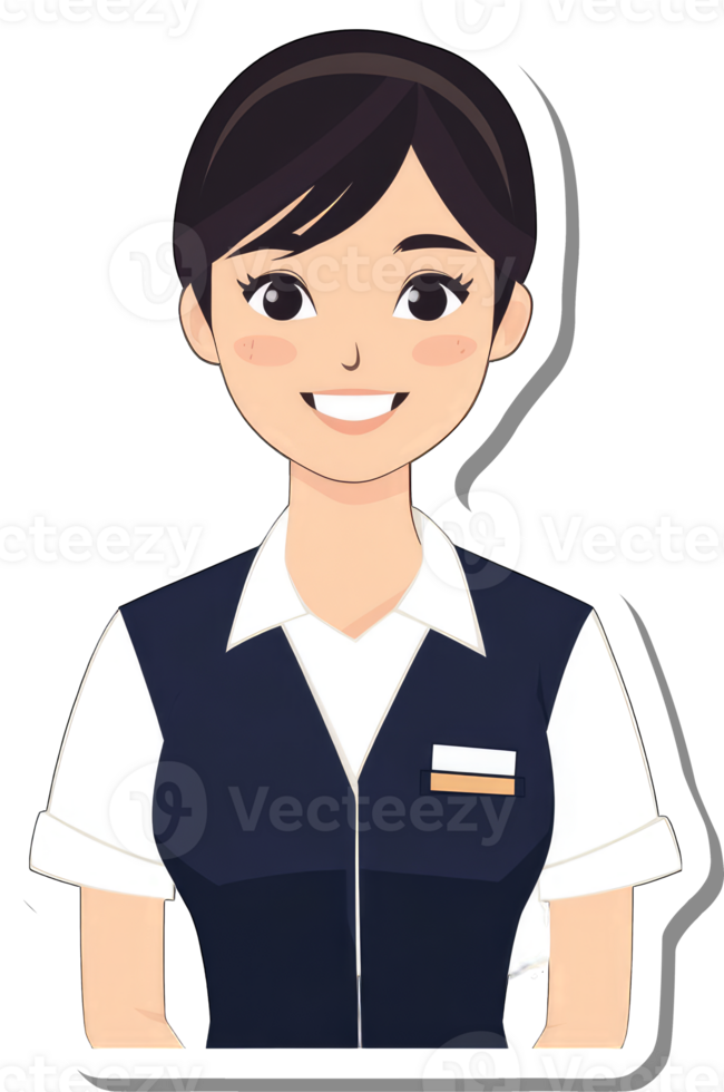 A smiling young woman wearing a navy vest and white shirt png