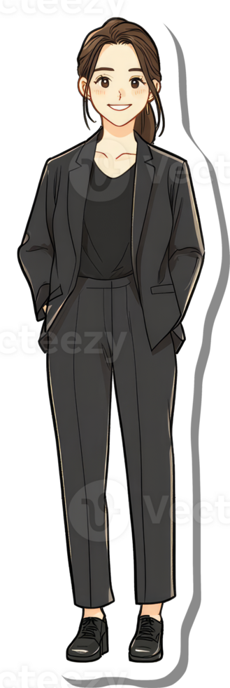 A Smiling Woman in a Dark Gray Pantsuit png