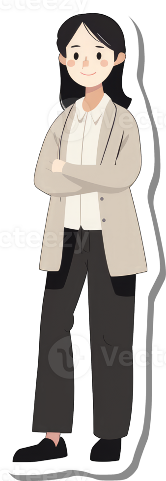 A Woman Stands Confidently Arms Crossed Wearing a Beige Jacket png
