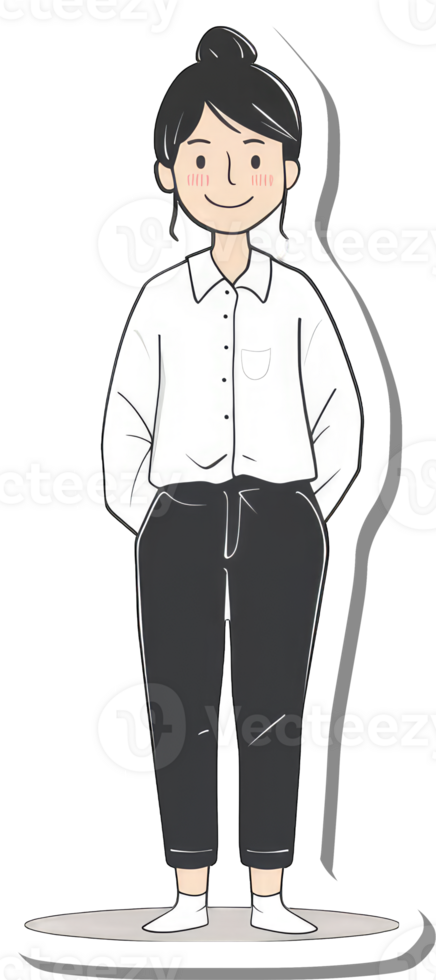 A simple illustration of a woman in a white shirt and black pants png