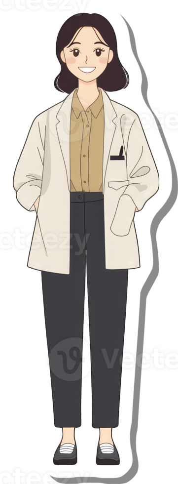 A Smiling Woman Wearing a Beige Coat and Dark Trousers png