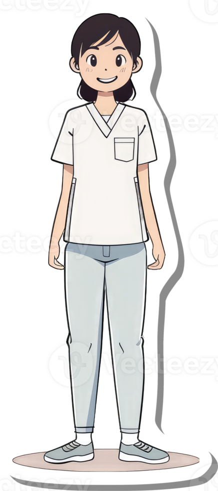 A Smiling Female Character Wearing a White Scrubs Uniform png