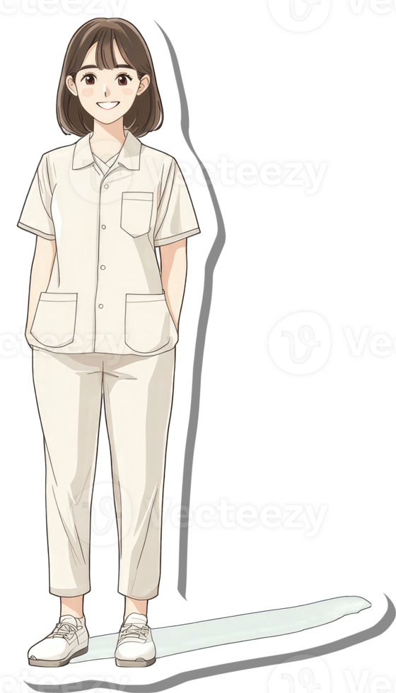 A Smiling Girl Wearing a Beige Uniform png