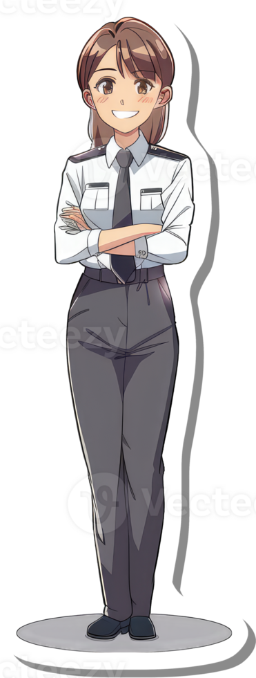 Anime Female Police Officer Standing With Arms Crossed png