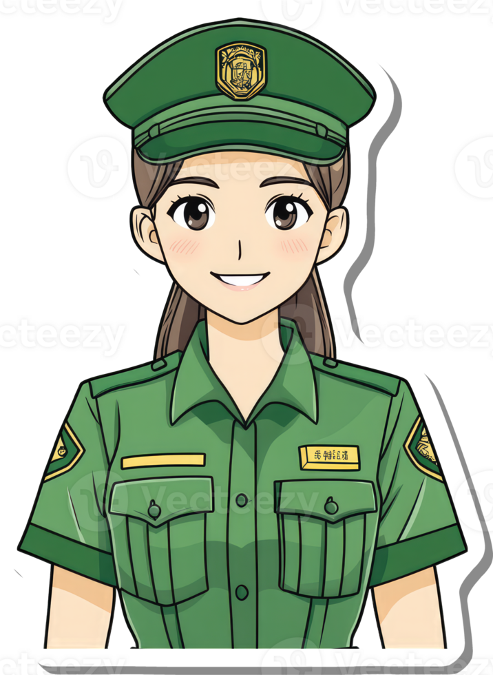 Anime Girl Park Ranger in Green Uniform png