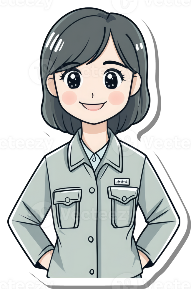 Anime Girl Wearing a Gray Work Uniform png