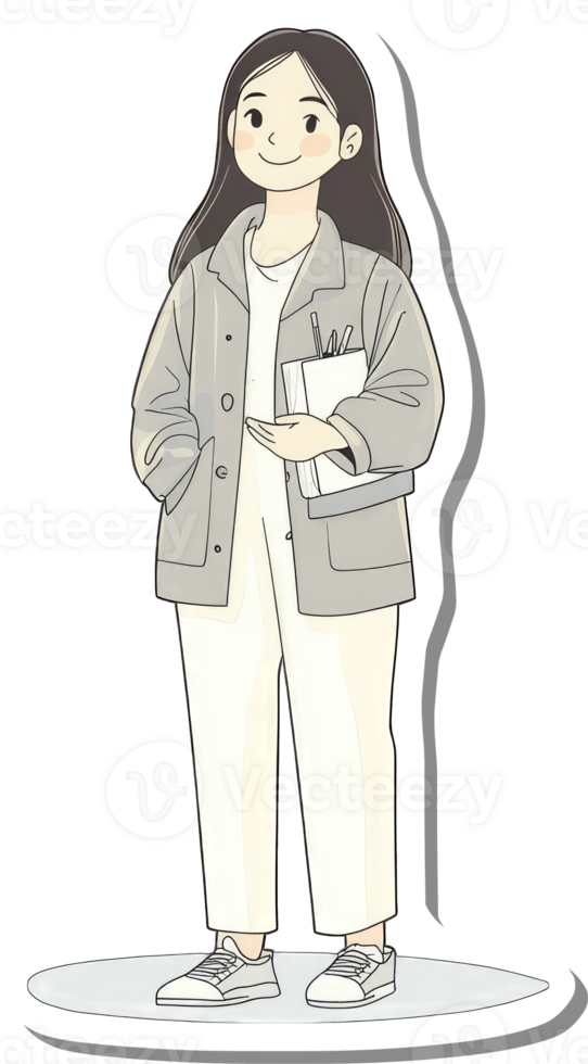 A Smiling Girl Holds Books and Pencils in a Jacket png