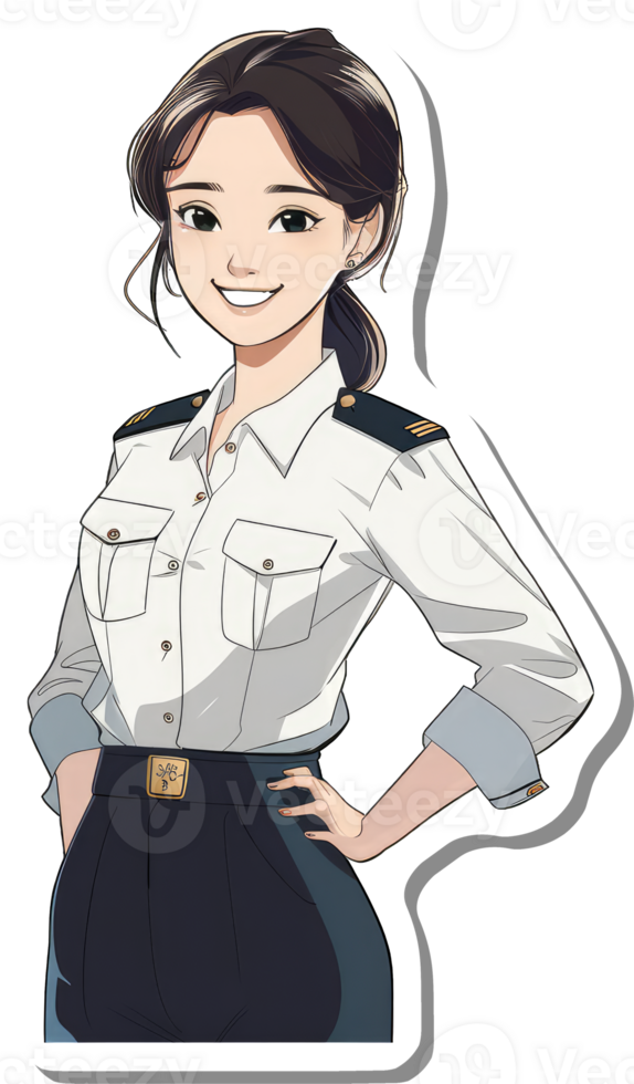 A smiling female officer in a crisp uniform stands confidently png