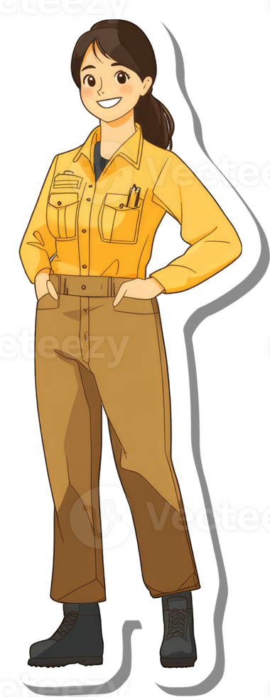 A Smiling Woman Wearing a Yellow Work Uniform png