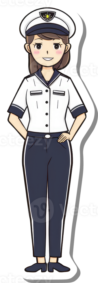 A female cartoon character in a navy officer uniform png