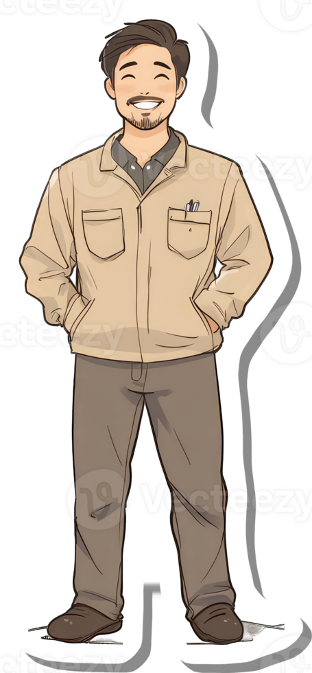 Smiling Man Wearing Beige Work Jacket and Pants png