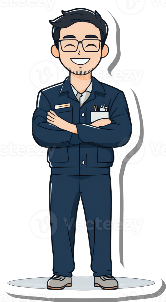 Happy Man Wearing a Blue Work Uniform png