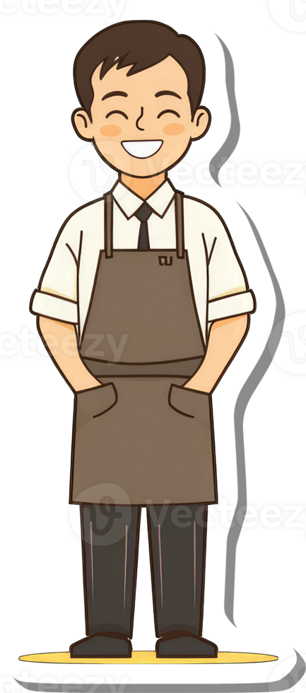 Happy Cafe Worker Wearing Apron and Tie png