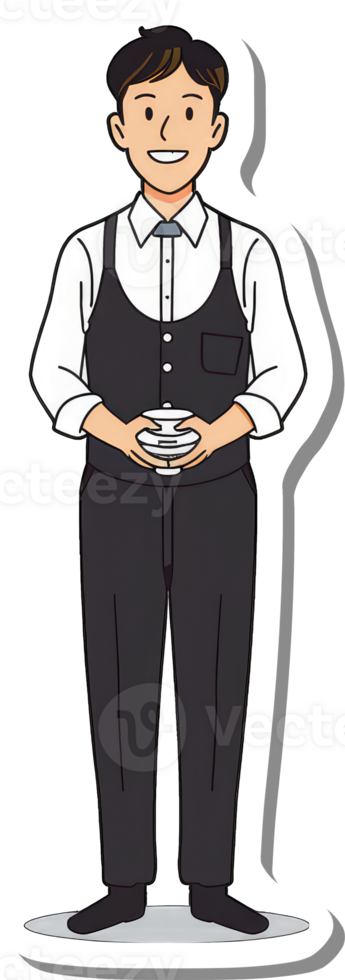 A Smiling Waiter Holds a Cup of Coffee png