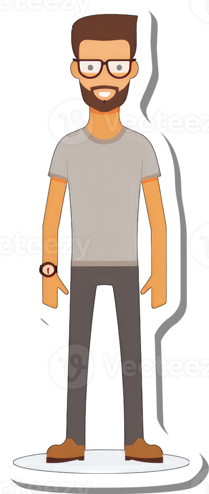 A Cartoon Man Wearing Glasses and a Grey Shirt png
