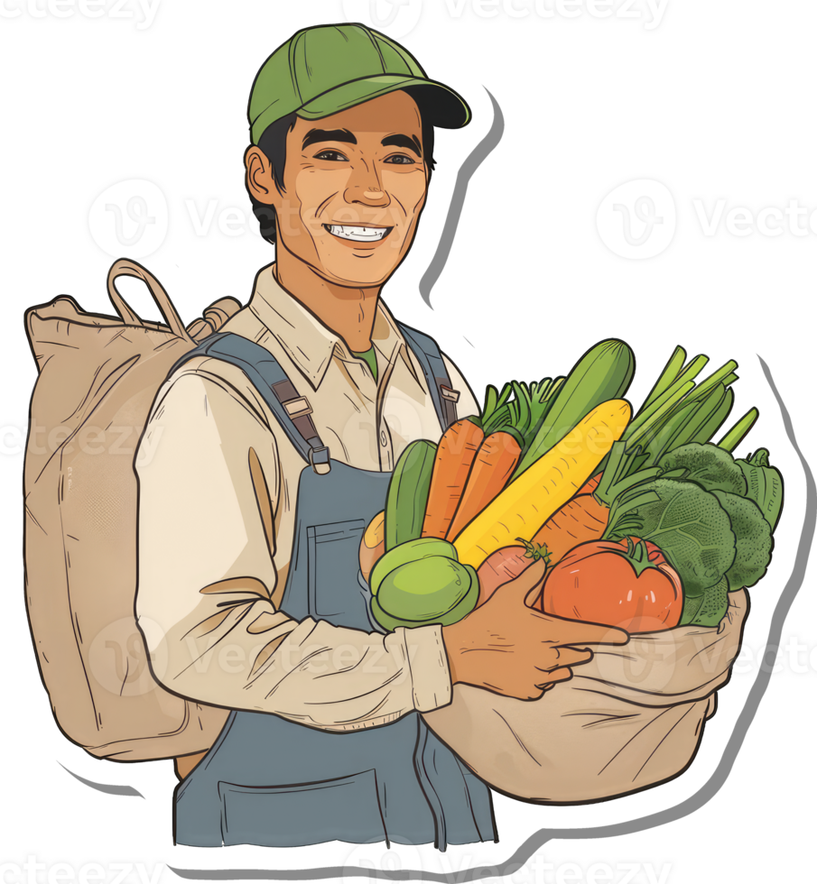 Happy Farmer Carrying Fresh Vegetables From His Farm png