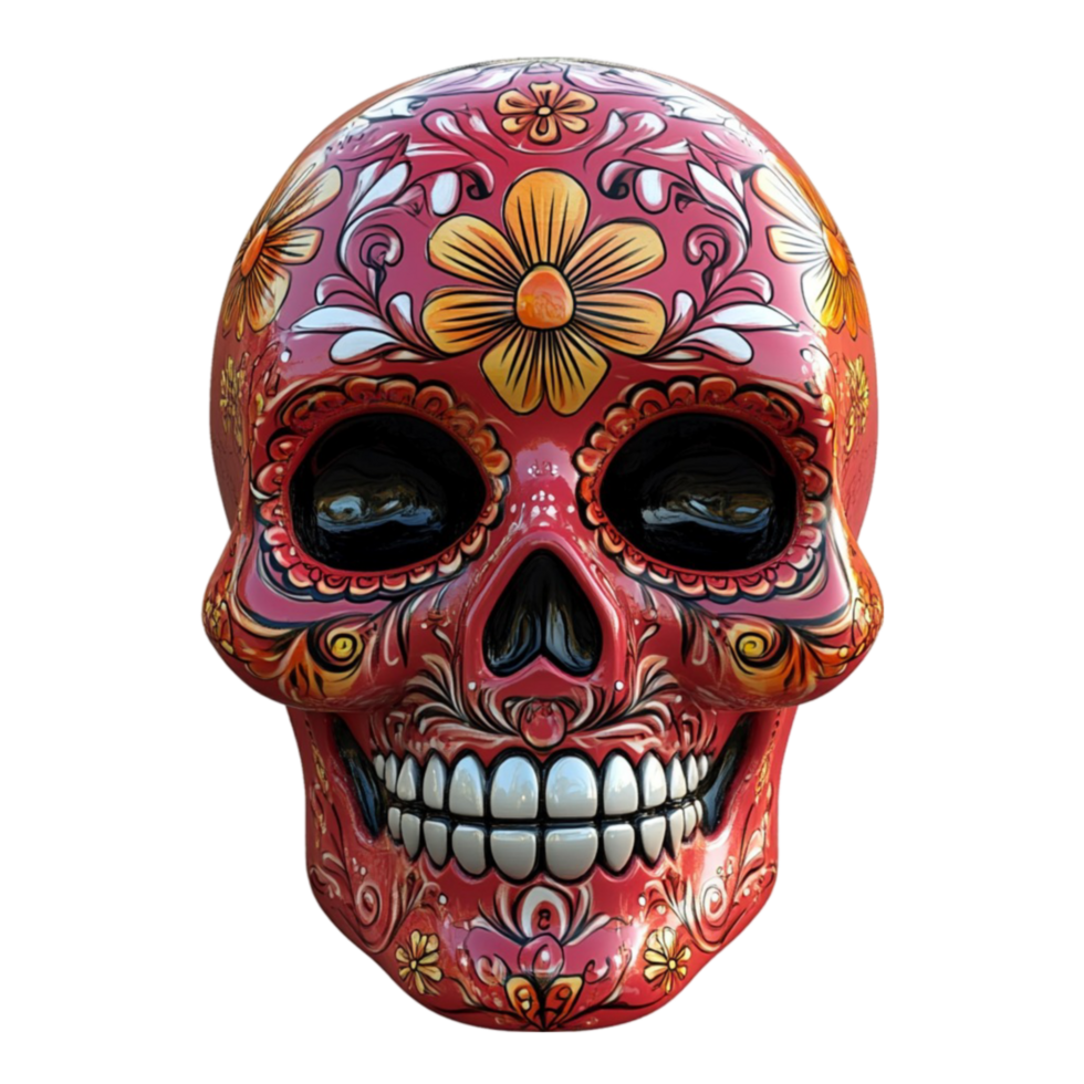 A red sugar skull with a floral design png