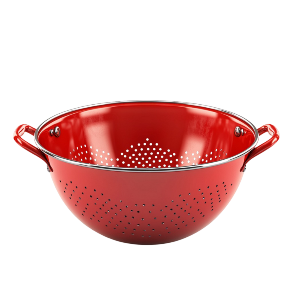 A red colander with holes the side png