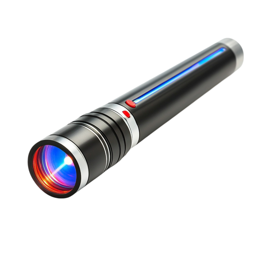 A flashlight with a red light on it png