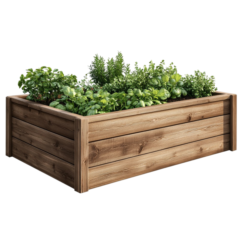 Raised Garden Bed with Herbs and Plants png