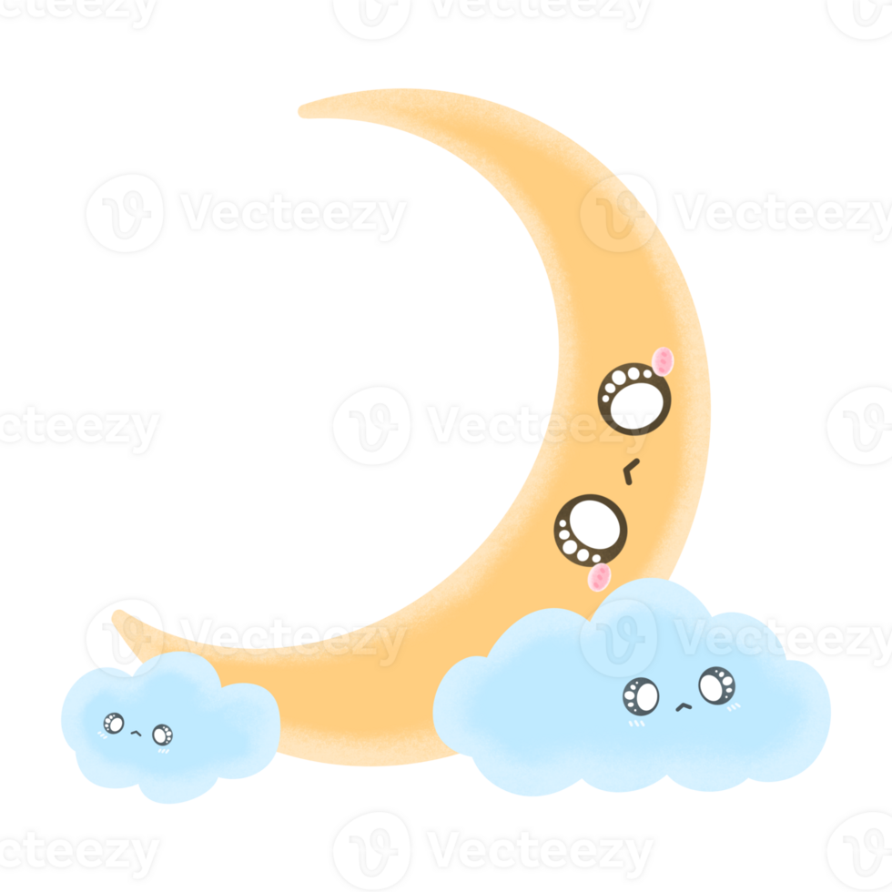 Cute Moon And Clouds Cartoon png