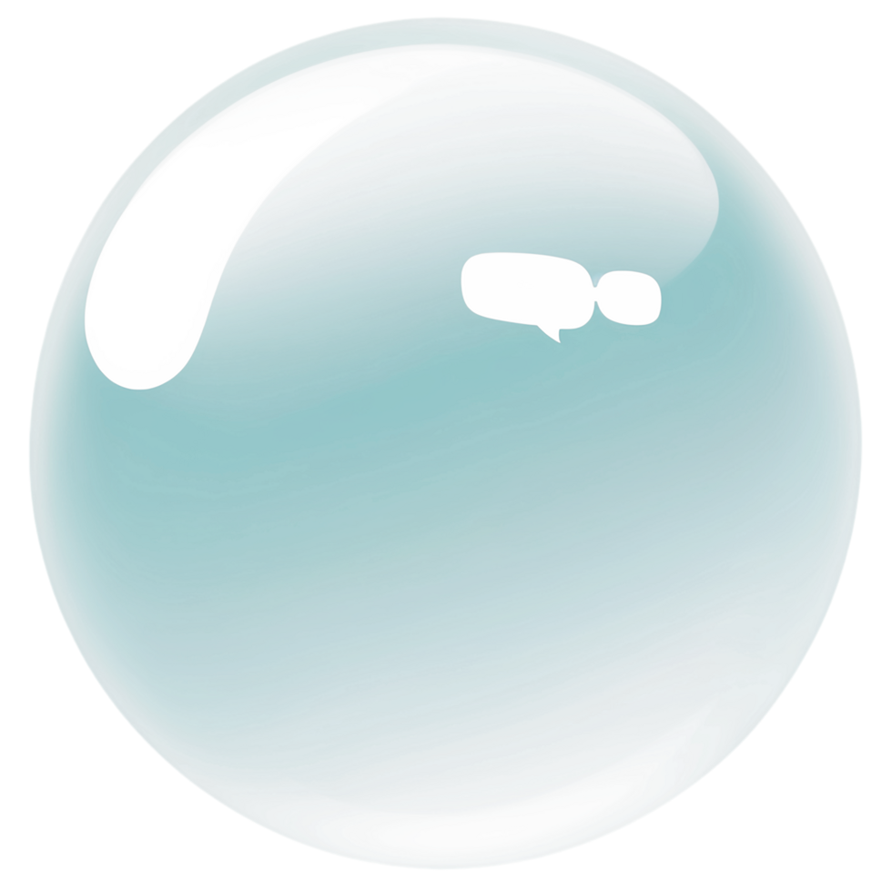 a transparent bubble with a speech bubble on it. A soap bubble floating above a pool of water, with sunlight reflecting off its surface and creating a rainbow. png