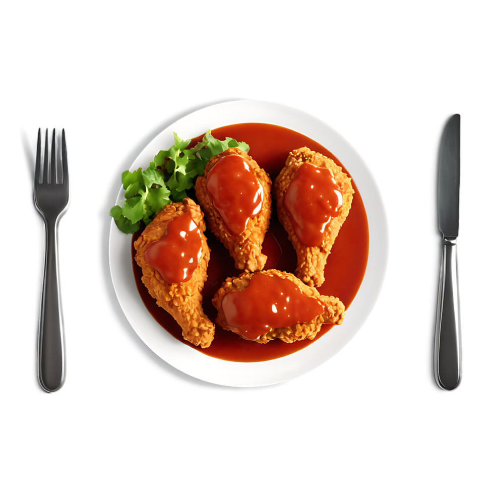 plate with chicken nuggets and sauce on it png