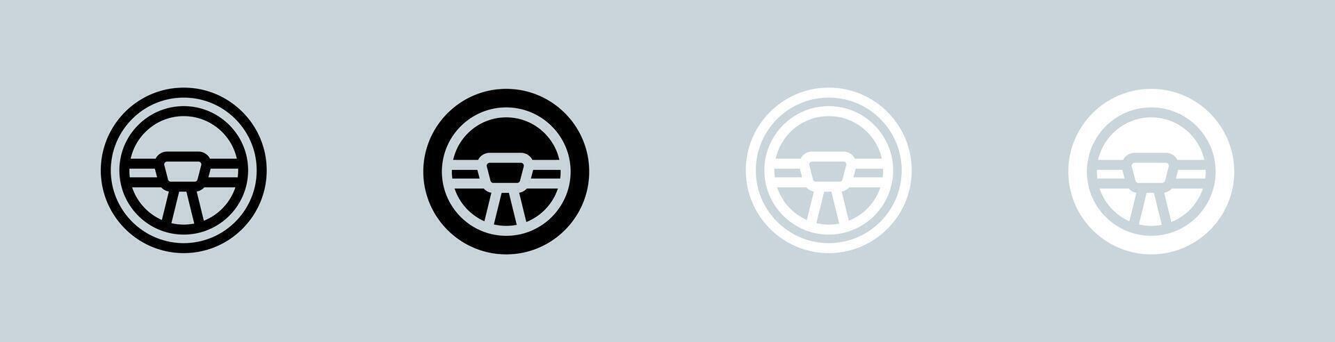 Steering wheel icon set in black and white. Automobile signs illustration. vector