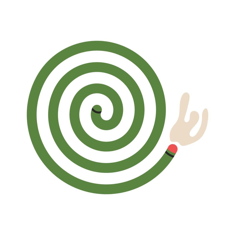 Burning mosquito coil with smoke. Flat illustration isolated on white background. vector