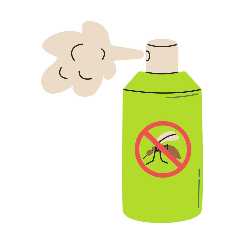 Spray from mosquitoes. Protection from the mosquito and other insect. Aerosol for bug bite prevention. Flat illustration isolated on white background. vector