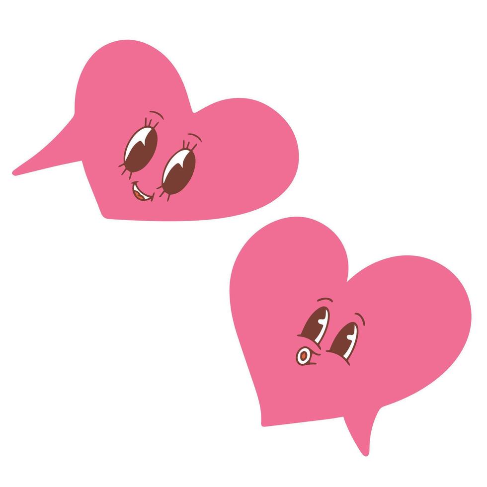 Cute pink speech bubbles in the shape of kawaii hearts. Speech, bubble, dialog boxes, chat notification on white background. vector