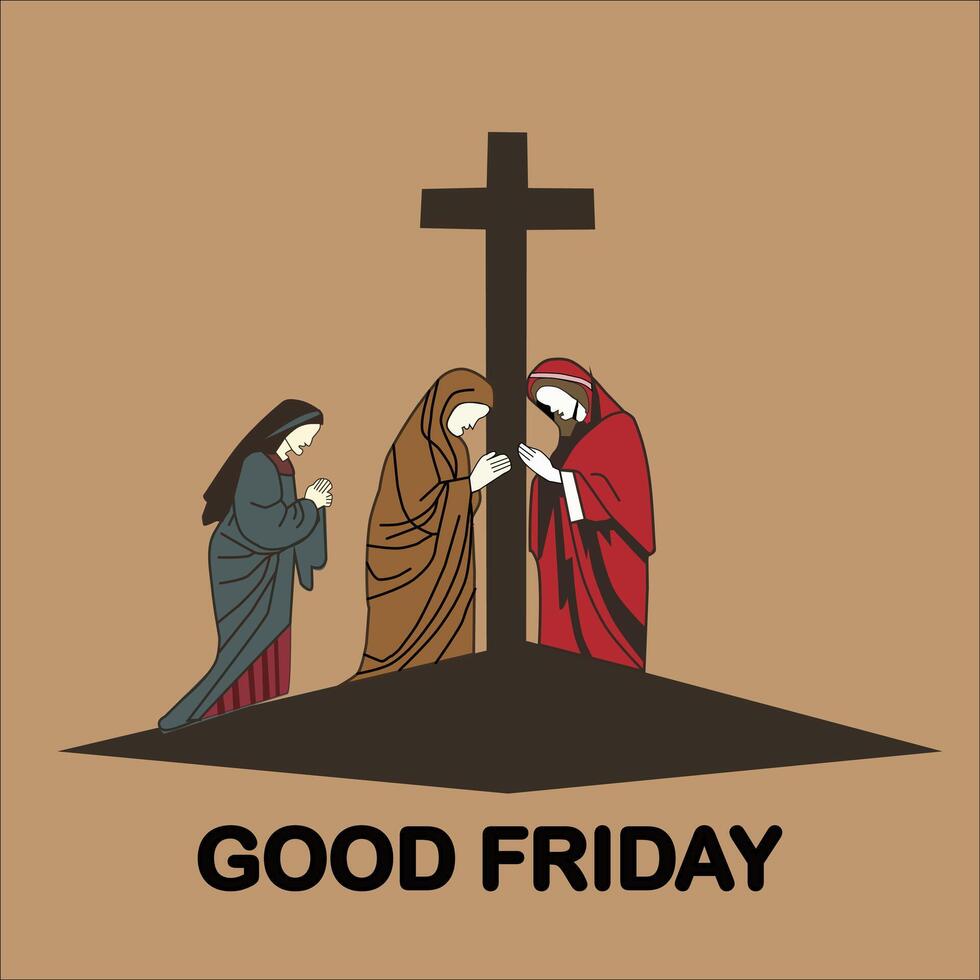 Orthodox Good Friday Design with people and cross vector