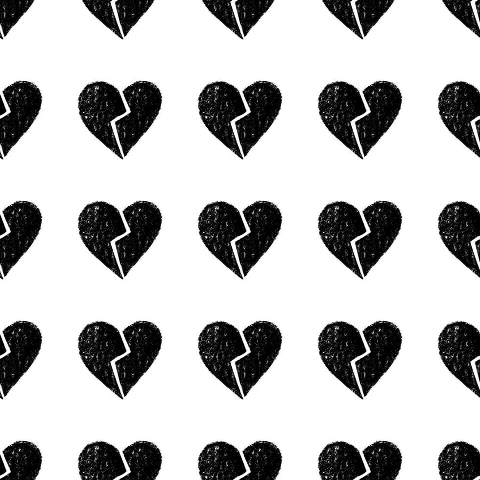 White background seamless pattern of broken hearts drawn in chalk vector