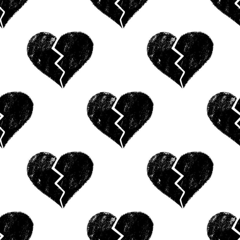 Seamless pattern with crayon broken hearts on white background vector
