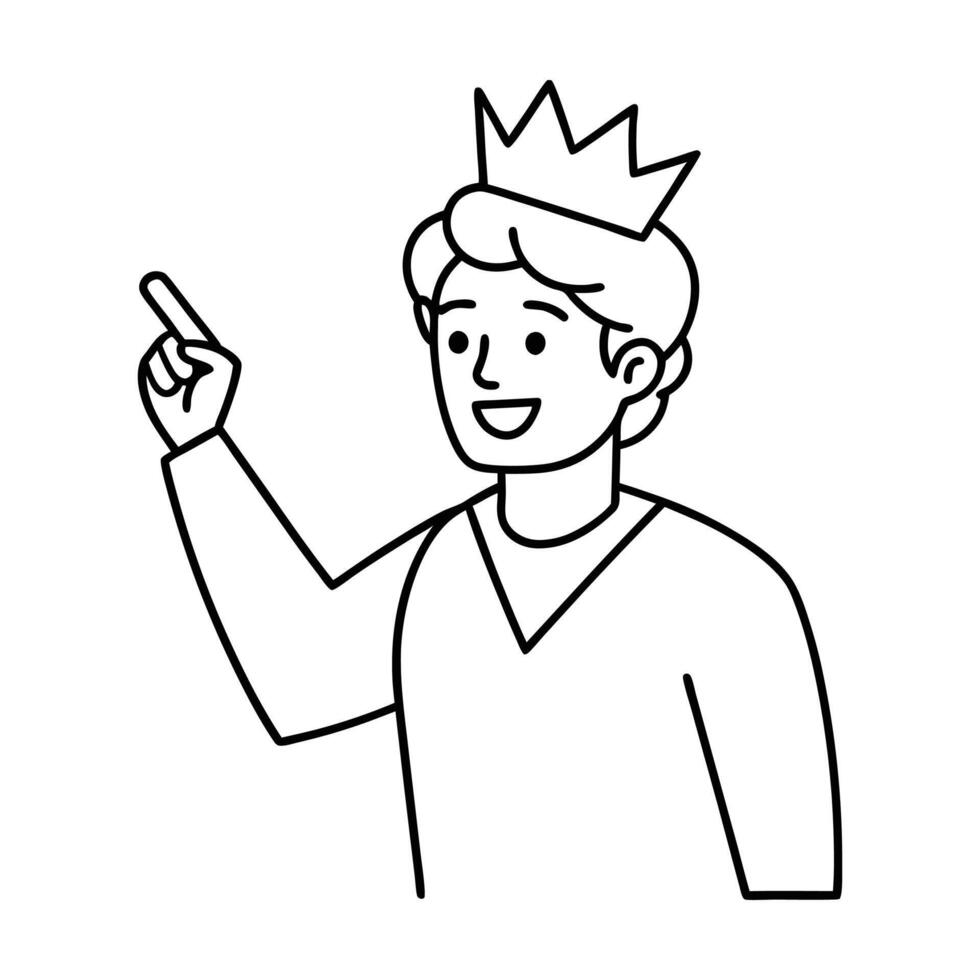 The man points to the crown above his head. vector
