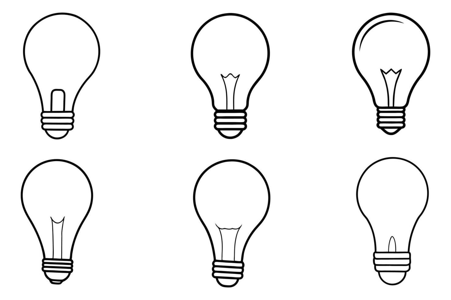 Six Simple Line Art Lightbulb Icons vector