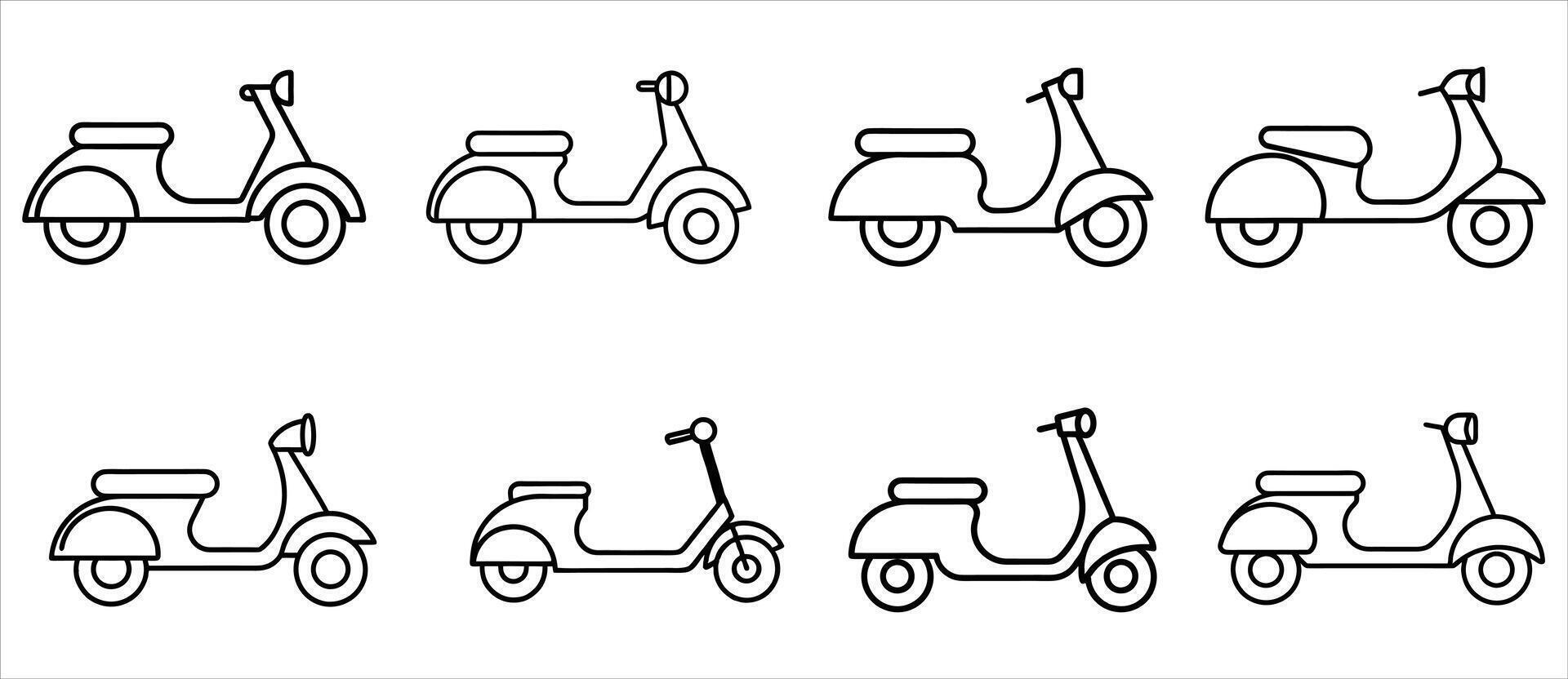 Set of Simple Line Art Scooter Illustrations vector