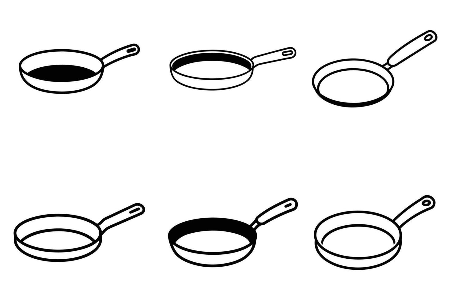 Line Drawings of Various Frying Pans vector
