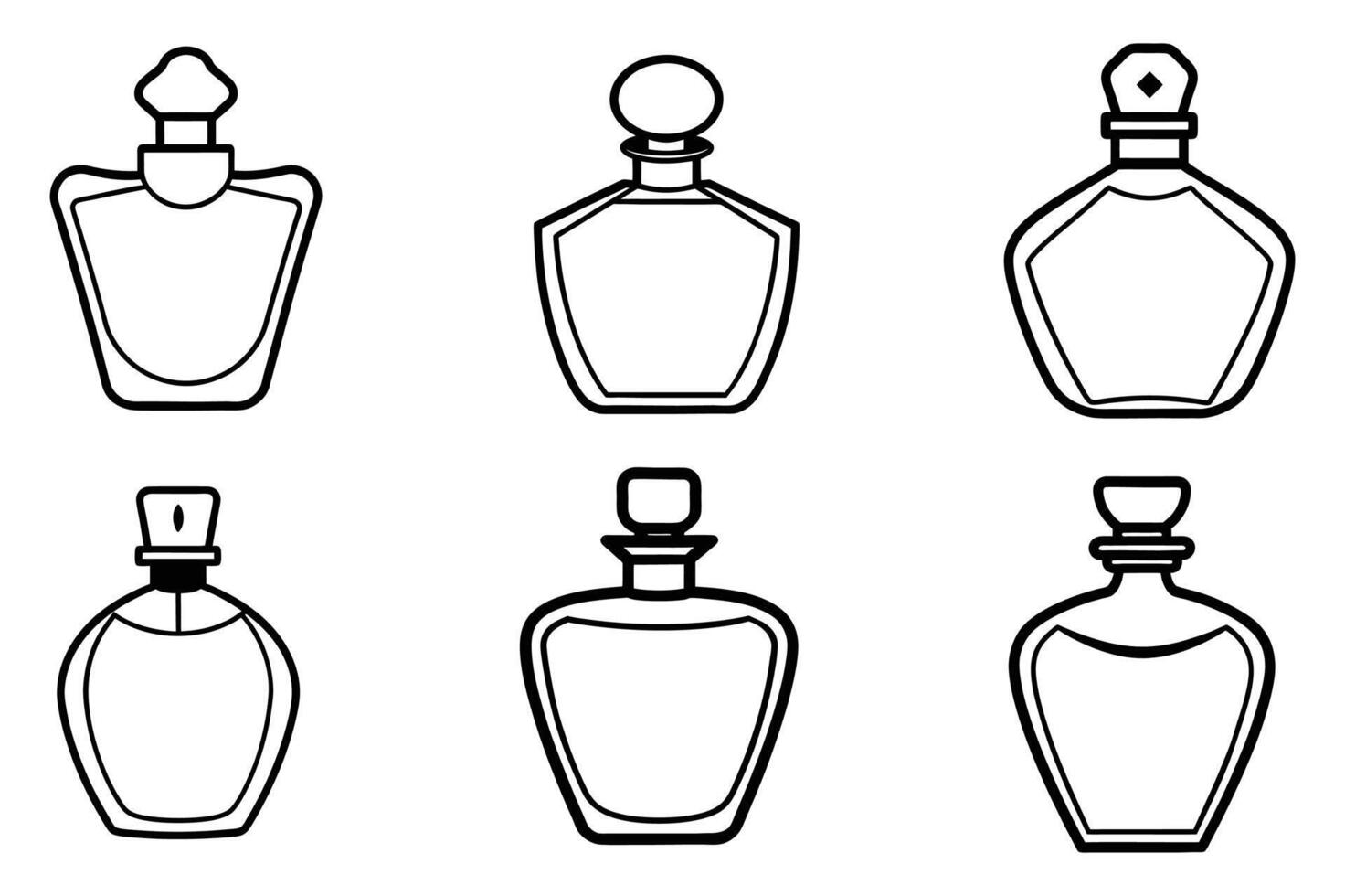 Six Outline Illustrations of Elegant Perfume Bottles vector
