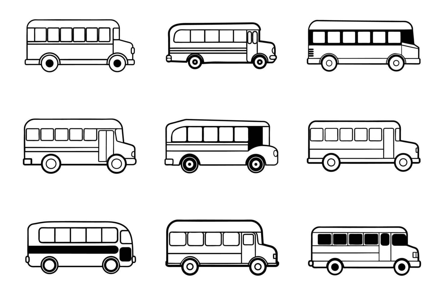 Simple Line Art Illustrations of School Buses vector