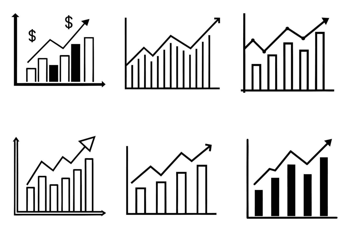 Six financial chart outlines for business presentation design vector