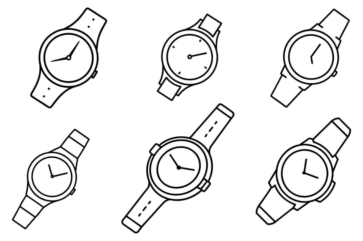 Simple Line Art Illustration of Various Wristwatches vector