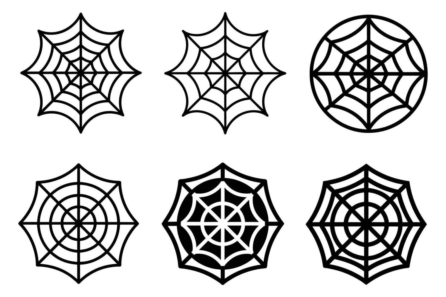Graphic of varying spiderweb designs. vector
