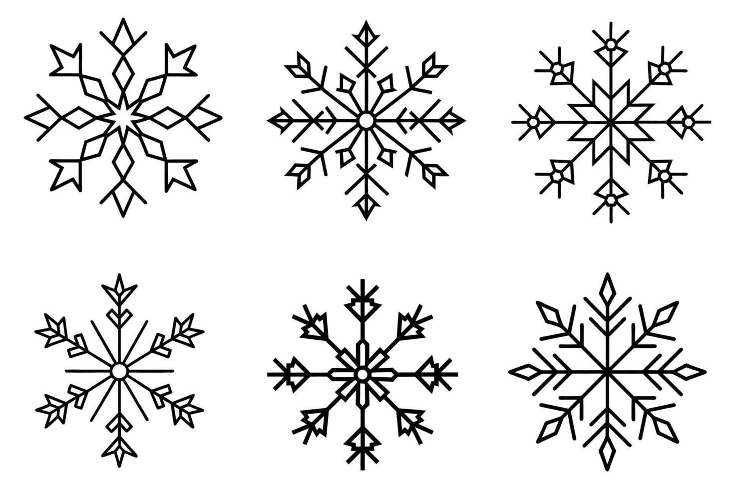 Six unique snowflake designs in a simple, elegant style. vector