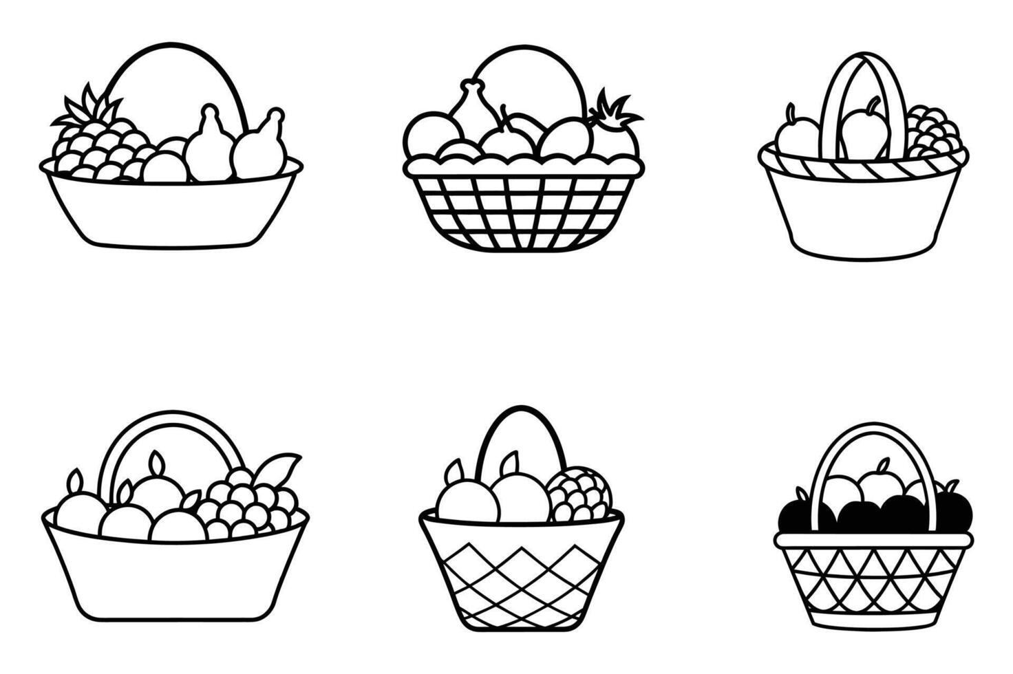Collection of Cute Outline Fruit Baskets vector