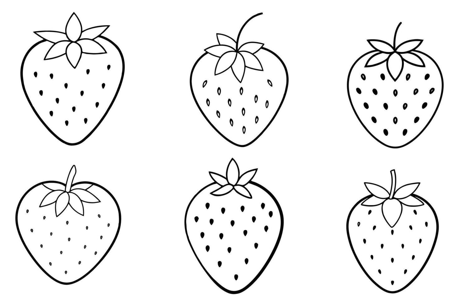 Black and white outline illustrations of strawberries. vector