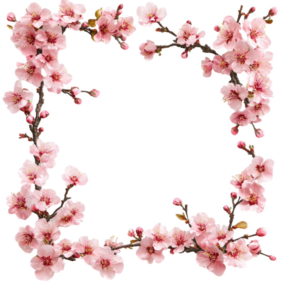 A square frame made of cherry blossoms on a transparent background png