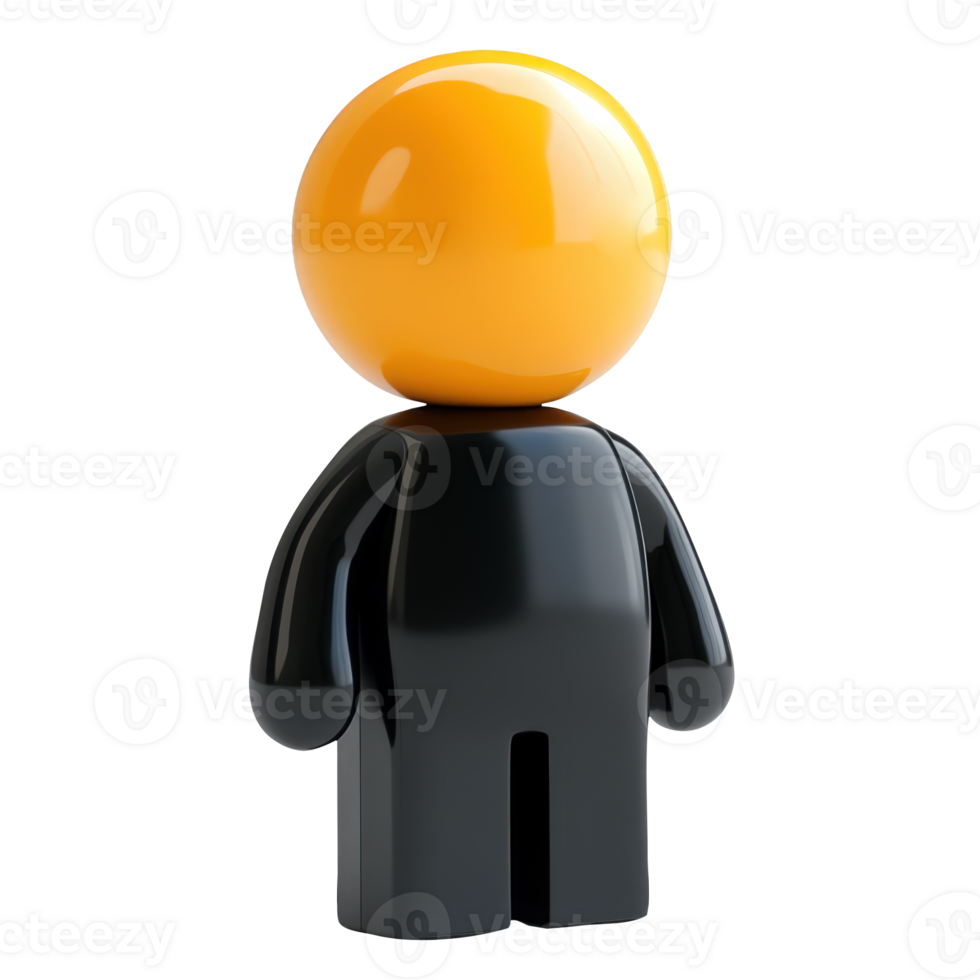 Minimalist 3d avatar character Person faceless icon standing, orange head contrasting black body, transparent backdrop highlighting graphic design potential png