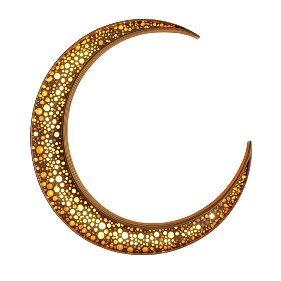 Golden Crescent Moon with Ornate Patterns on Transparent Background png